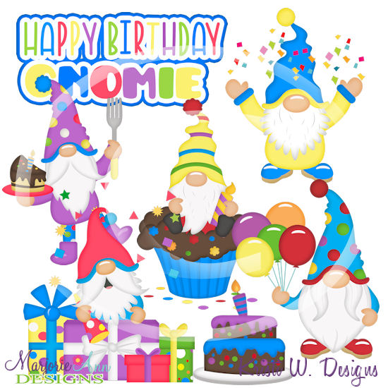 Happy Birthday Gnomie SVG Cutting Files/Paper Piecing +Clipart - Click Image to Close